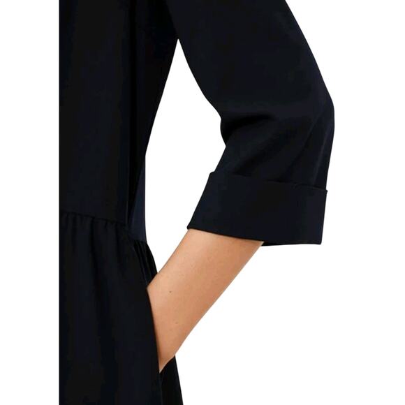 TUCKERNUCK Navy Crepe Royal Shirt Dress Large Stretch Quiet Luxury Minimalist - Picture 5 of 6